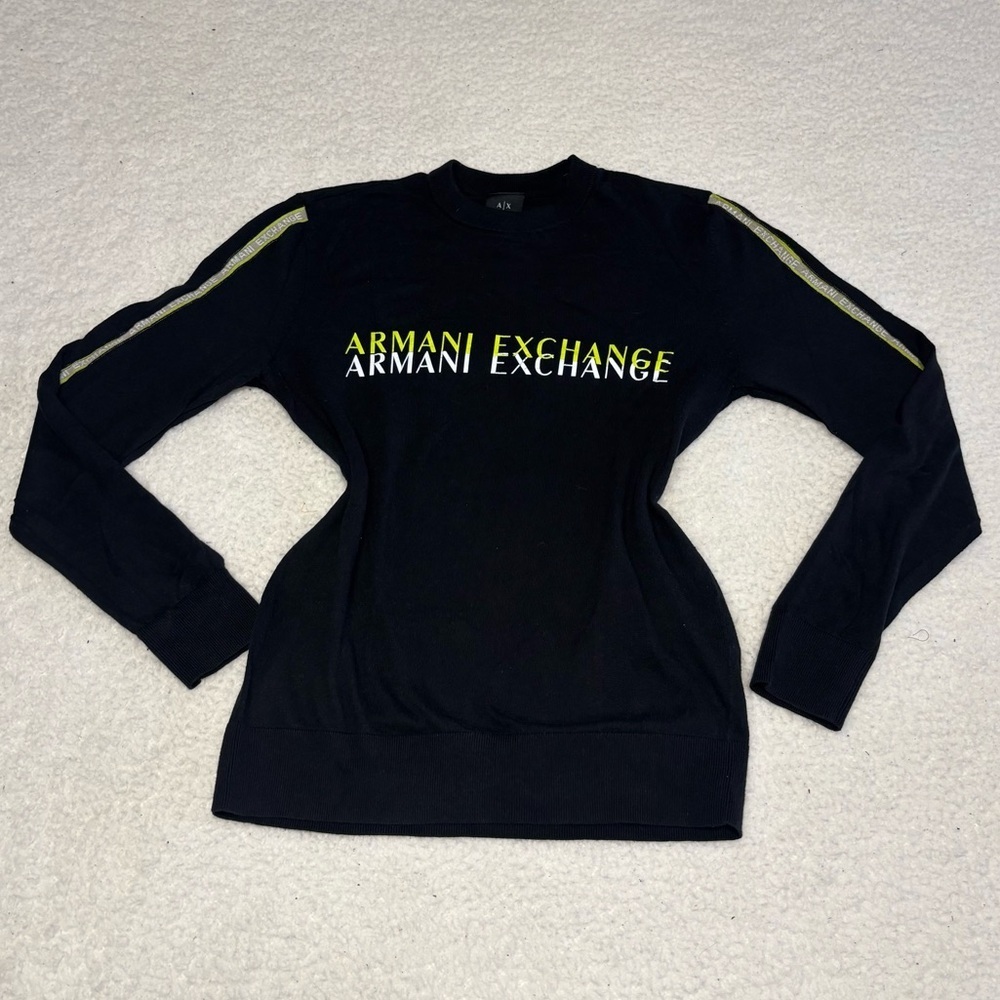 Armani Exchange Women Black Neon Logo Knot Crewneck Sweater